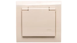 KIER Gniazdo bryzgoszczelne z/u Schuko IP44 klapka beżowa GPH-1WS/01/w