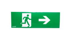 Piktogram PM25 100x300 człowiek w drzwiach strzałka prawo logo awex (ISO7010)