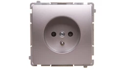 Simon Basic Gniazdo wtyczkowe z uziemieniem z przesłonami torów 16A 250V srebrny mat BMGZ1z.01/43