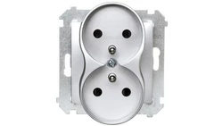Simon 54 Nature Gniazdo podwójne z/u 16A 250V z przesłonami do ramek srebrne DGZ2MZN.01/43