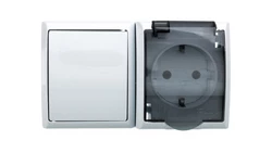 FALA Łącznik hermetyczny pojedynczy + gniazdo z/u Schuko z klapką przezroczystą białe ZH-Ł1GS/00/d