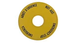 Tabliczka opisowa żółta okrągła fi60 EMERGENCY STOP (4 języki) SRT1 058873