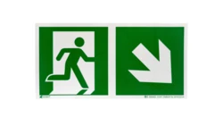 Samoprzylepna tabliczka ostrzegawcza /Kierunek do wyjścia w prawo i w dół/ IE/002/2/A/FS