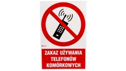 Samoprzylepna tabliczka ostrzegawcza /Zakaz używania telefonów komórkowych 200x300/ IP/013/1/C1/F