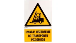 Samoprzylepna tabliczka ostrzegawcza /Ostrzeżenie przed urządzeniami do transportu poziomego z podpisem/ IW/014/1/C1/F