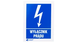 Samoprzylepna tabliczka ostrzegawcza /WYŁĄCZNIK PRĄDU 52X74/ 8EIA/Q1/F