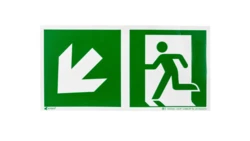 Samoprzylepna tabliczka ostrzegawcza /Kierunek do wyjścia w lewo i w dół 150x300/ IE/001/2/A/FS