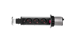 Gniazdo meblowe fi6cm, 3x250V AC wysuwane z blatu z blokadą i przewodem 1,8m srebrne OR-AE-1347