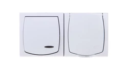 MADERA Łącznik hermetyczny pojedynczy z podświetleniem + gniazdo hermetyczne pojedyncze z/u z klapką biały ZH-NŁ1SG/00/w