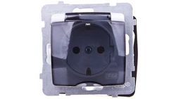 KARO Gniazdo bryzgoszczelne z/u Schuko IP44 z przesłonami klapka przezroczysta białe GPH-1SSP/m/00/d