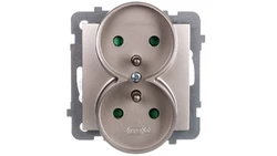 AS Gniazdo podwójne z/u z przesłonami satyna light GP-2GRZP/m/45