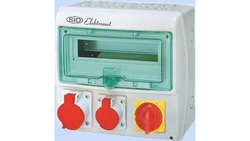 Rozdzielnica RSS-03 z rozłącznikiem 0-1 63A okienko 12 mod okablowana 1x32A 3P+N+Z 400V, 1x16A 3P+N+Z 400V IP44 942037