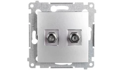 Simon 54 Gniazdo antenowe podwójne typu F srebrny mat DASF2.01/43