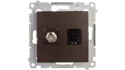 Simon 54 Gniazdo antenowe i komputerowe typu F i RJ45 kat.6 brąz mat DASFRJ45.01/46