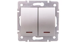 LOGI Łącznik dwugrupowy świecznikowy z LED śrubowy 10AX 250V srebrny 021120143 25198