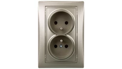 DOMO Gniazdo podwójne kompletne ochrona styków śrubowe 16A 250V szampański 011260150 25033