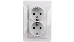 DOMO Gniazdo podwójne Schuko kompletne śrubowe 16A 250V biały 011270102 24740