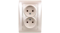 DOMO Gniazdo podwójne bez uziemienia kompletne śrubowe 16A 250V perłowy biały 011280130 24977