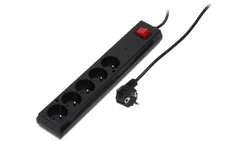 Listwa przeciwprzepięciowa PS-5PF z filtrem 5-gniazd z/u 10A 1,5m /OMY 3x1/ czarna