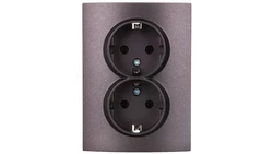 LOGI Gniazdo podwójne 2x2P+Z Schuko kompletne śrubowe 16A 250V Grafit 25272