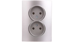 LOGI Gniazdo podwójne 2x2P kompletne śrubowe 16A 250V Srebrny 25214