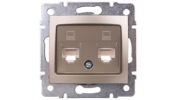DOMO Gniazdo komputerowe podwójne niezależne 2x RJ45Cat 5e Jack szampańskie 011410050 25050