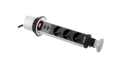 Biurkowy przedłużacz wpuszczany fi 60mm srebrny 3x gniazdo z uziemieniem 2xUSB 2,1A 5V AE-BPW3U60U-80