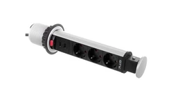 Biurkowy przedłużacz wpuszczany 60mm, 3x schuko, 2xUSB 2,1A 5V (srebrny)