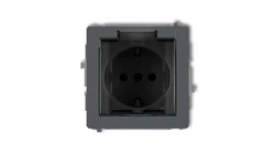 DECO Gniazdo bryzgoszczelne z/u SCHUKO (klapka dymna) grafitowy mat 28DGPB-1sdp
