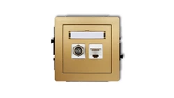 DECO Gniazdo antenowe poj. typu F (SAT) + gniazda komp. poj. 1xRJ45 kat. 5e 8-stykowy złoty 29DGFK-1