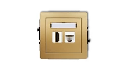 DECO Gniazdo pojedyncze HDMI + gniazda komp. poj. 1xRJ45, kat. 5e, 8-stykowy złoty 29DGHK