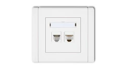 FLEXI Gniazdo telefoniczne pojedyncze 1xRJ11 + komputerowe pojedyncze 1xRJ45, kat. 5e, 8-stykowe, beznarzędziowe biały FGTK