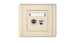 FLEXI Gniazdo antenowe pojedyncze typu F (SAT) + gniazdo komputerowe pojedyncze 1xRJ45 kat. 5e 8-stykowe beżowy 1FGFK-1