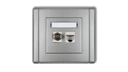 FLEXI Gniazdo antenowe pojedyncze typu F (SAT) + gniazdo komputerowe pojedyncze 1xRJ45 kat. 5e 8-stykowe srebrny metalik 7FGFK-1