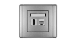 FLEXI Gniazdo pojedyncze HDMI + gniazdo komp. poj. 1xRJ45, kat. 5e, 8-stykowe srebrny metalik 7FGHK