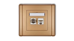 FLEXI Gniazdo antenowe pojedyncze typu F (SAT) + gniazdo komputerowe pojedyncze 1xRJ45 kat. 5e 8-stykowe złoty metalik 8FGFK-1