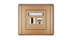 FLEXI Gniazdo pojedyncze HDMI + gniazdo komp. poj. 1xRJ45, kat. 5e, 8-stykowe złoty metalik 8FGHK