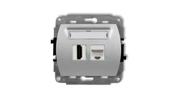 TREND Gniazdo pojedyncze HDMI + Gniazdo komputerowe pojedyncze 1xRJ45, kat. 5e, 8-stykowy srebrny metalik 7GHK