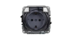 TREND Gniazdo bryzgoszczelne z/u SCHUKO (klapka dymna) srebrny metalik 7GPB-1sdp