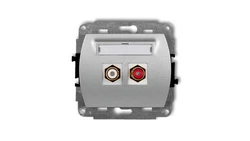 TREND Gniazdo podwójne RCA (typu cinch - biały i czerwony, pozłacany) srebrny metalik 7GRCA-2