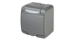 JUNIOR Gniazdo pojedyncze z/u SCHUKO (klapka w kolorze obudowy) popielaty 10GHE-1s