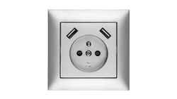 Sentia Gniazdo pojedyncze z/u 16A z USB 2x2,1A 5VDC z przesłonami i ramką srebrne GPT 2P+Z 2xUSB 1488-06