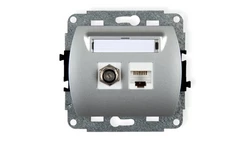 TREND Gniazdo antenowe pojedyncze typu F (SAT) + gniazda komputerowe pojedyncze 1xRJ45 kat. 5e 8-stykowy srebrny 5GFK-1