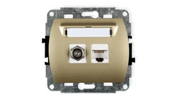 TREND Gniazdo antenowe pojedyncze typu F (SAT) + gniazda komputerowe pojedyncze 1xRJ45 kat. 5e 8-stykowy złoty 6GFK-1