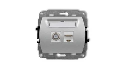 TREND Gniazdo antenowe pojedyncze typu F (SAT) + gniazda komputerowe pojedyncze 1xRJ45 kat. 5e 8-stykowy srebrny metalik 7GFK-1