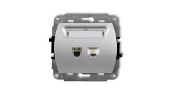 TREND Gniazda telefoniczne pojedyncze 1xRJ11 + komputerowego pojedynczego 1xRJ45, kat. 5e, 8-stykowy srebrny metalik 7GTK