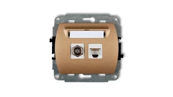 TREND Gniazdo antenowe pojedyncze typu F (SAT) + gniazda komputerowe pojedyncze 1xRJ45 kat. 5e 8-stykowy złoty metalik 8GFK-1