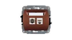 TREND Gniazdo antenowe pojedyncze typu F (SAT) + gniazda komputerowe pojedyncze 1xRJ45 kat. 5e 8-stykowy brĄzowy metalik 9GFK-1