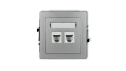 DECO Gniazda telefoniczne podwójne 2xRJ11, 4-stykowy, beznarzędziowe srebrny metalik 7DGT-2
