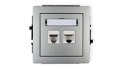 DECO Gniazda telefoniczne pojedyncze 1xRJ11 + komputerowego pojedynczego 1xRJ45, kat. 5e, 8-stykowy, beznarzędziowe srebrny meta